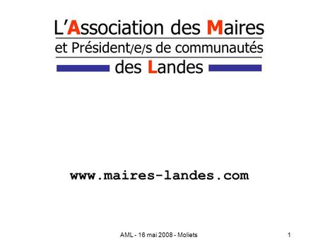 AML - 16 mai 2008 - Moliets1 LAssociation des Maires et Président / e / s de communautés des Landes www.maires-landes.com.