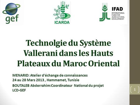 Technolgie du Système Vallerani dans les Hauts Plateaux du Maroc Oriental MENARID: Atelier d'échange de connaissances 24 au 28 Mars 2013 , Hammamet, Tunisie.