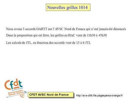 Nouvelles grilles 1014 Nous avons 3 accords OARTT sur l’AVSC Nord de France qui n’ont jamais été dénoncés Dans la proposition qui est faite, les grilles.