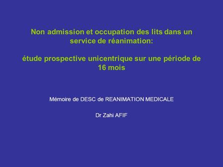 Mémoire de DESC de REANIMATION MEDICALE Dr Zahi AFIF