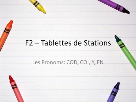 F2 – Tablettes de Stations Les Pronoms: COD, COI, Y, EN.