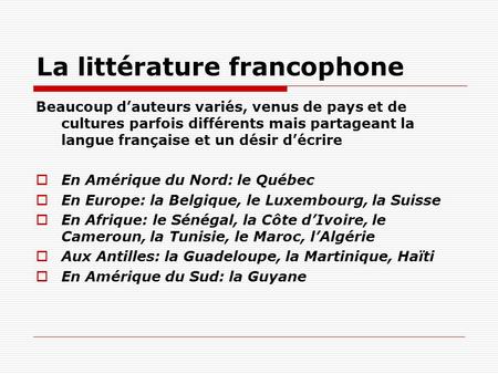 La littérature francophone