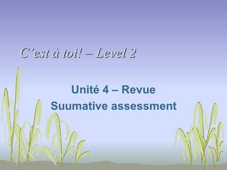 Cest à toi! – Level 2 Unité 4 – Revue Suumative assessment.