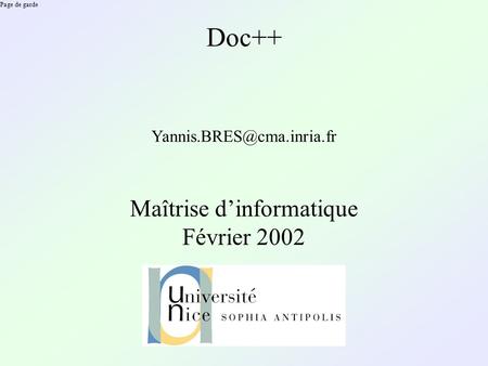 Page de garde Doc++ Maîtrise dinformatique Février 2002.