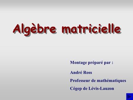Algèbre matricielle Montage préparé par : André Ross