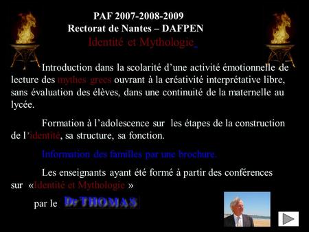 PAF Rectorat de Nantes – DAFPEN « Identité et Mythologie »