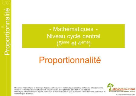 Proportionnalité - Mathématiques - Niveau cycle central (5ème et 4ème)