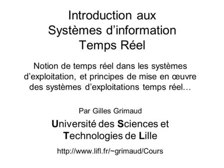 Introduction aux Systèmes d’information Temps Réel