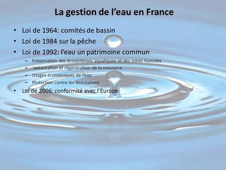 La gestion de l’eau en France