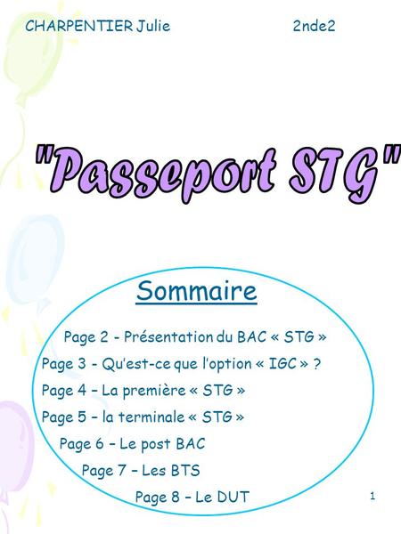 Passeport STG Sommaire CHARPENTIER Julie 2nde2