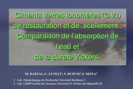 Ciments Verres Ionomères (C.V.I) de restauration et de scellement :