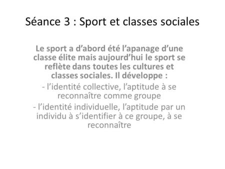 Séance 3 : Sport et classes sociales