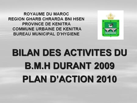 BILAN DES ACTIVITES DU B.M.H DURANT 2009 PLAN D’ACTION 2010