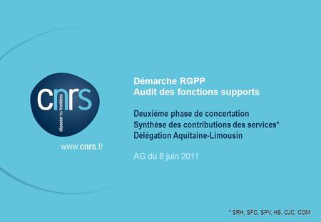 Philippe Leconte, DR Aquitaine-Limousin l RGPP - AG des personnels – 08/07/2011 P. 1 Démarche RGPP Audit des fonctions supports Deuxième phase de concertation.