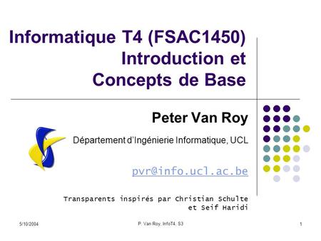Informatique T4 (FSAC1450) Introduction et Concepts de Base