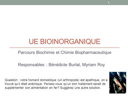 UE bioinorganique Parcours Biochimie et Chimie Biopharmaceutique