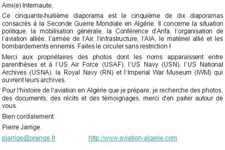 Ami(e) Internaute, Ce cinquante-huitième diaporama est le cinquième de dix diaporamas consacrés à la Seconde Guerre Mondiale en Algérie. Il concerne la.