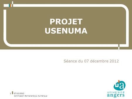 07/12/2012 Commission Permanente du Numérique 1 PROJET USENUMA Séance du 07 décembre 2012.