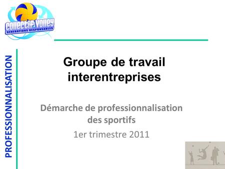 PROFESSIONNALISATION Groupe de travail interentreprises Démarche de professionnalisation des sportifs 1er trimestre 2011.