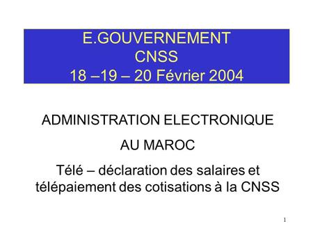 E.GOUVERNEMENT CNSS 18 –19 – 20 Février 2004