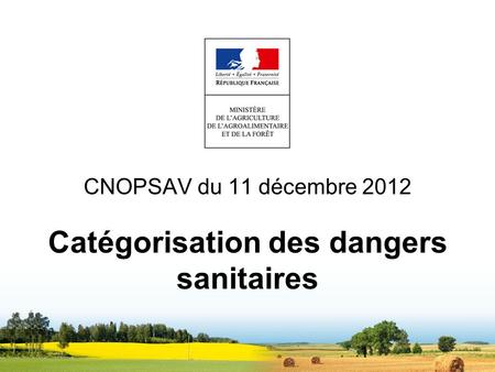 1 CNOPSAV du 11 décembre 2012 Catégorisation des dangers sanitaires.