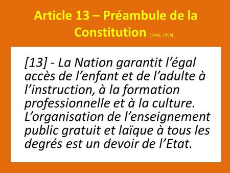 Article 13 – Préambule de la Constitution (1946, 1958)