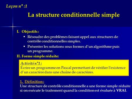La structure conditionnelle simple