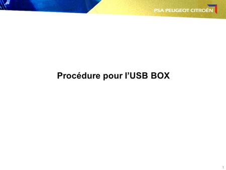 1 Procédure pour lUSB BOX. 2 Contenu du kit accessoire disponible déc/2007: * notice de montage (avec implantation / véhicule) * guide dutilisation *