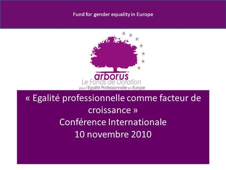 Fund for gender equality in Europe « Egalité professionnelle comme facteur de croissance » Conférence Internationale 10 novembre 2010.