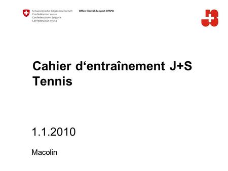 Cahier d‘entraînement J+S Tennis