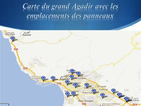 Carte du grand Agadir avec les emplacements des panneaux