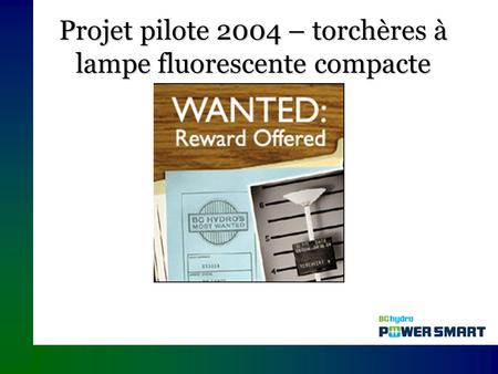 Projet pilote 2004 – torchères à lampe fluorescente compacte.
