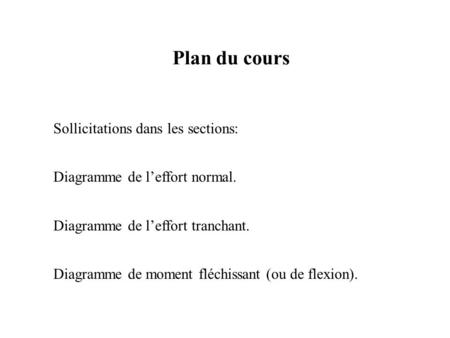 Plan du cours Sollicitations dans les sections: