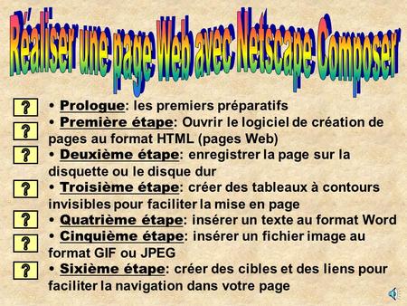 Prologue : les premiers préparatifs Première étape : Ouvrir le logiciel de création de pages au format HTML (pages Web) Deuxième étape : enregistrer la.
