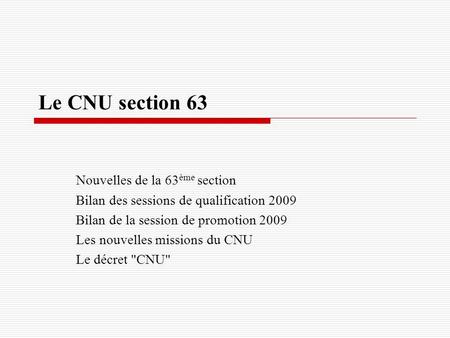 Le CNU section 63 Nouvelles de la 63ème section