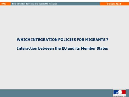WHICH INTEGRATION POLICIES FOR MIGRANTS ?