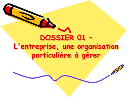 DOSSIER 01 – L'entreprise, une organisation particulière à gérer