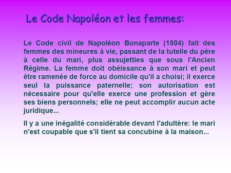 Le Code Napoléon et les femmes: