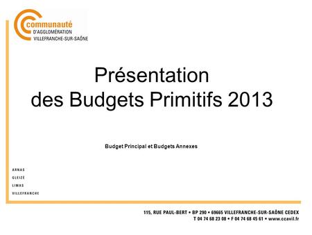 Présentation des Budgets Primitifs 2013