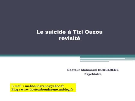Le suicide à Tizi Ouzou revisité