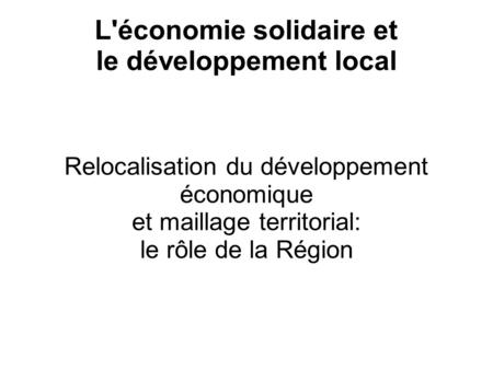 L'économie solidaire et le développement local