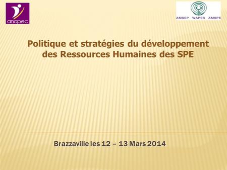 Brazzaville les 12 – 13 Mars 2014 Politique et stratégies du développement des Ressources Humaines des SPE.