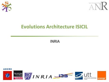 Evolutions Architecture ISICIL INRIA. Model Driven Architecture 1/2 Modèle ISICIL en mouvement Basé sur plusieurs ontologies légères Extensions (isicil.owl)