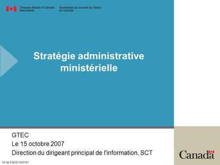 Stratégie administrative ministérielle N o de SGDDI 593161 GTEC Le 15 octobre 2007 Direction du dirigeant principal de l'information, SCT.