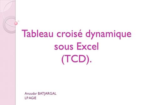 Tableau croisé dynamique sous Excel (TCD).