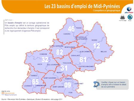 Les 23 bassins d'emploi de Midi-Pyrénées