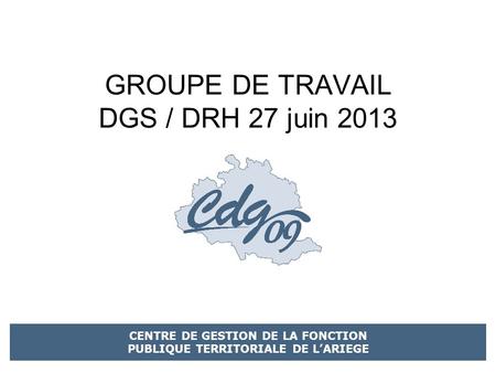 GROUPE DE TRAVAIL DGS / DRH 27 juin 2013