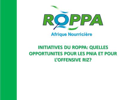 INITIATIVES DU ROPPA: QUELLES OPPORTUNITES POUR LES PNIA ET POUR LOFFENSIVE RIZ? Afrique Nourricière.