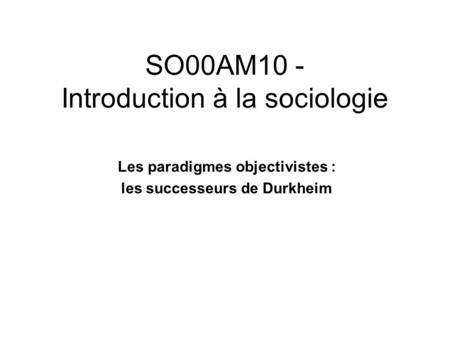 SO00AM10 - Introduction à la sociologie