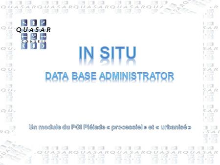 2 In Situ : Data Base Administrator QUASAR Conseil Le Roussillon - 86450 Pleumartin - France 05-49-86-65-41 05-49-86-76-27